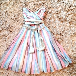 Y2K pastel striped faux wrap prom dress